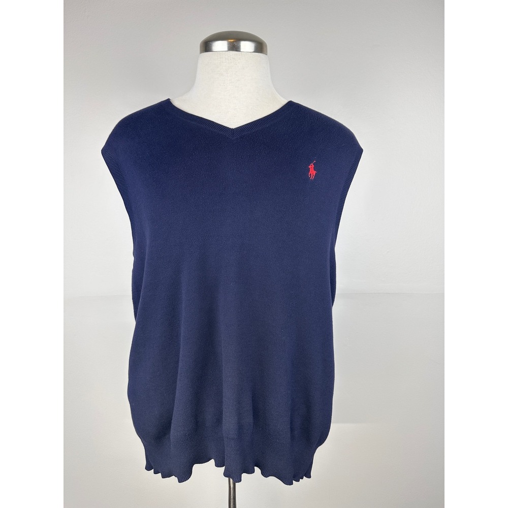 Polo Ralph Lauren Sweater Vest Mens L Navy Blue Excellent Pima Cotton V-Neck